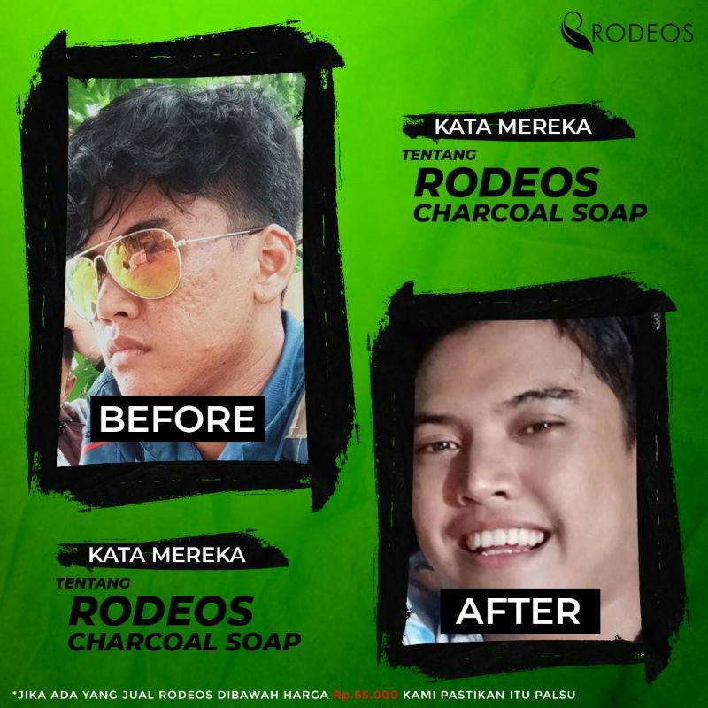 Sabun Muka RODEOS Charcoal Soap Skincare Pria Sabun Jerawat Pemutih Wajah Pria Collagen &amp; Aloevera 80g Ori BPOM