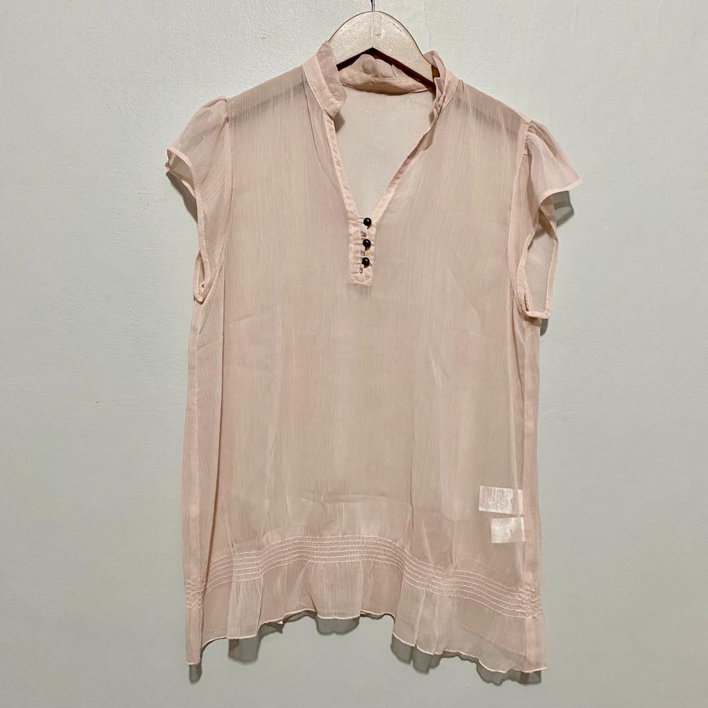 cloaks. / blouse transparan pink / kemeja / atasan wanita / preloved