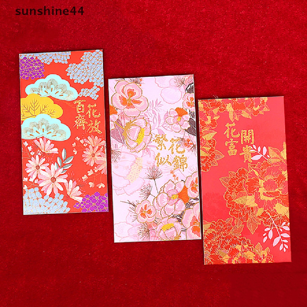 Sunshine 6Pcs 2023 Amplop Merah Motif Bunga Mekar Untuk Pernikahan / Festival