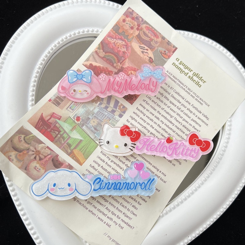 Mhang Jepit Rambut Motif Kartun Sanrio / Huruf Warna Permen Bahan Akrilik Untuk Aksesoris Anak Perempuan