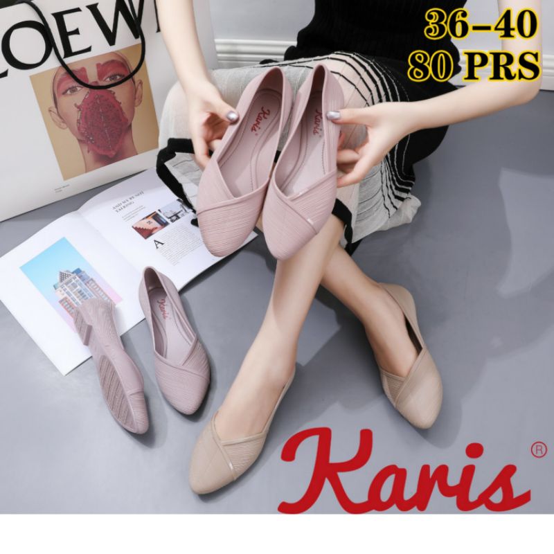 A538-3 Sepatu Jelly Karis Motif Silang Kerja Flat Shoes Wanita Jely Elegan Nyaman Flatshoes Salur Garis V Selop Slop A538 538 538-3 Cewek Perempuan Karet Impor Import