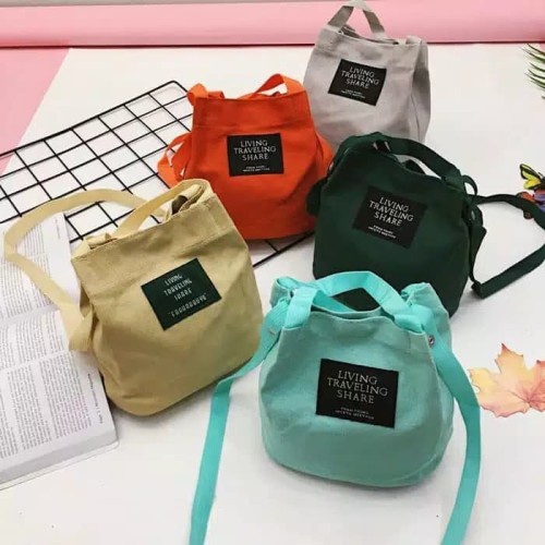 Totebag Wanita Mini Tote Bag Living Traveling Tas Selempang Kanvas