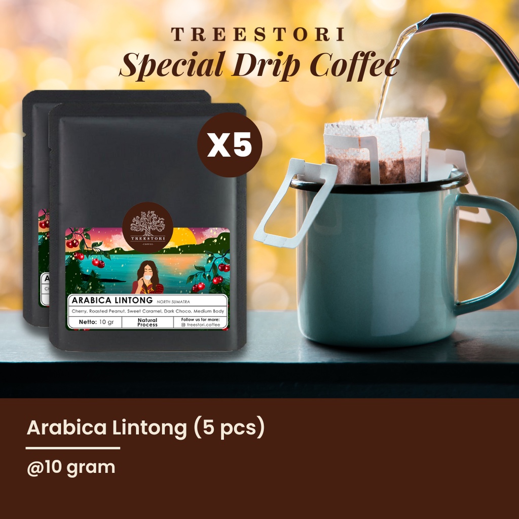 

Treestori Drip Bag / Filter Bag Coffee | Kopi Arabica Lintong 5 pcs