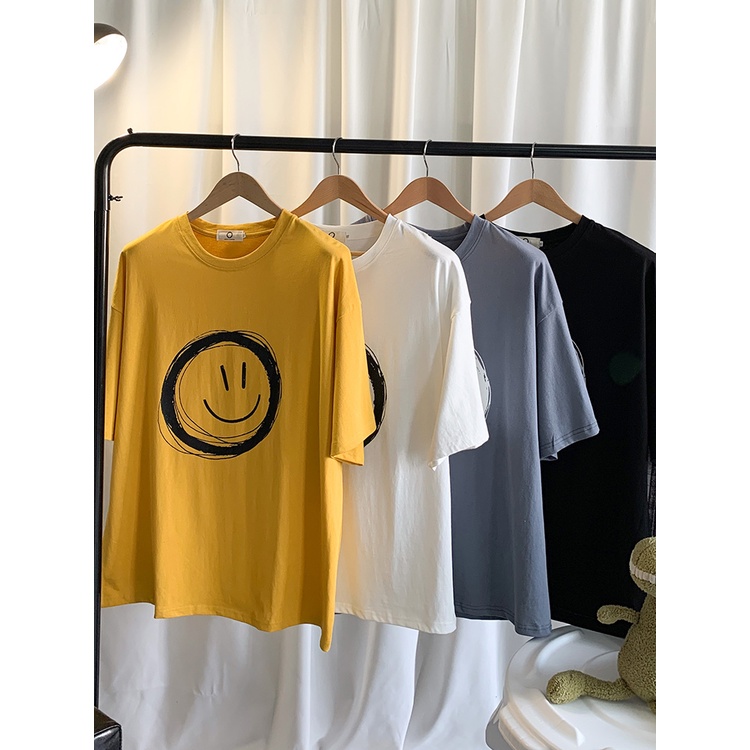 T-SHIRT PRIA TRENDIHONG KONG STYLE SMILEY PRINT LENGAN PENDEK MEREK PLUS UKURAN ATASAN T-SHIRT SEMI LENGAN PENDEK