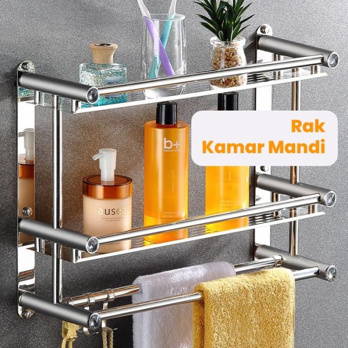Rak Kamar Mandi Dinding Rak Bumbu Dapur Stainless Steel Rak Tempel