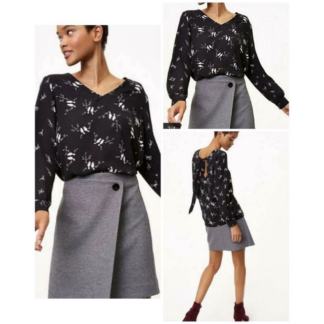 LOFT NAVY &amp; peach  BOW TIE BACK DETAIL BLOUSE