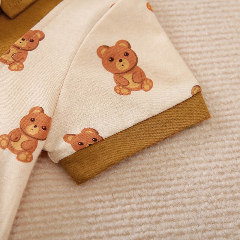 READY STOK!!! jumper bayi lengan pendek motif BEAR BROWN lucu ala korea import premium / brownieground / BA-614