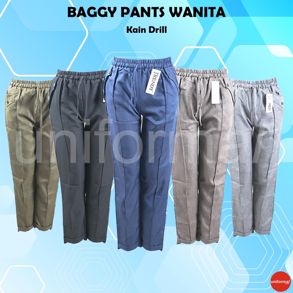 CELANA BAGGY PANTS WANITA / BAGGY BAHAN PREMIUM PINGGANG KARET TALI SERUT / BAGGY PANTS AMERICAN DRILL MURAH / CELANA WANITA FORMAL KERJA KULIAH / HAREEM / STREACH / JUMBO / HITAM/ ABU / DONGKER / HIJAU / GRADE A / HALUSA DAN TEBAL ROSE BAGGY PANTS