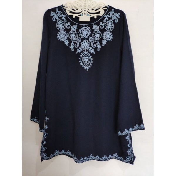 Tunik Annisa Navy Bordir Sulam Cewek Wanita