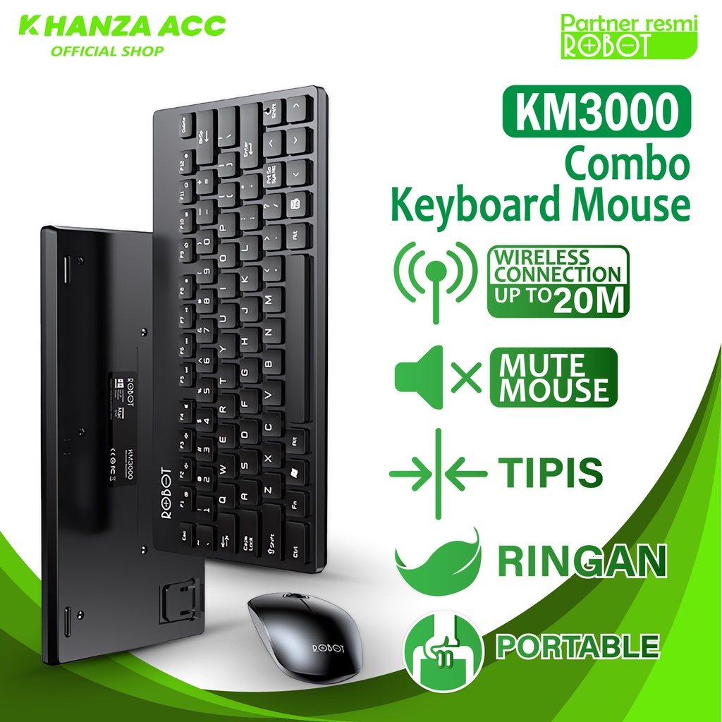 KHANZAACC ROBOT KM3000 Keyboard Dan Mouse Wireless Portable Mini