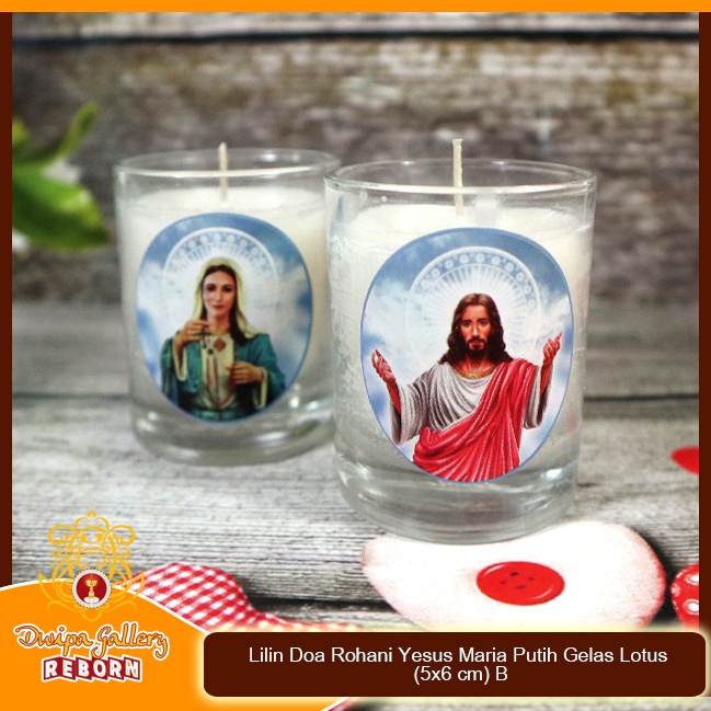 Lilin Ibadah Doa Rohani Gelas Yesus Dan Maria Putih Stearin (5x6 cm)