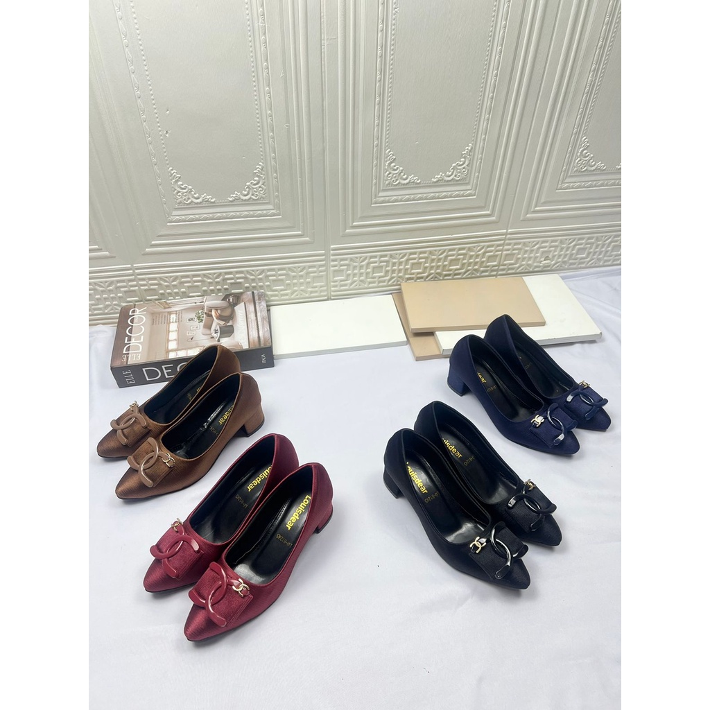 sepatu kerja heel wanita terbaru Louidear P100 satin heel 5 cm