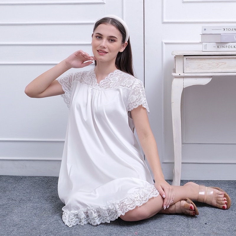 Ladybydiana IRISH SNOW WHITE SLEEPWEAR Dress Premium Baju Tidur Sexy Bahan Armani Silk Busui Friendly