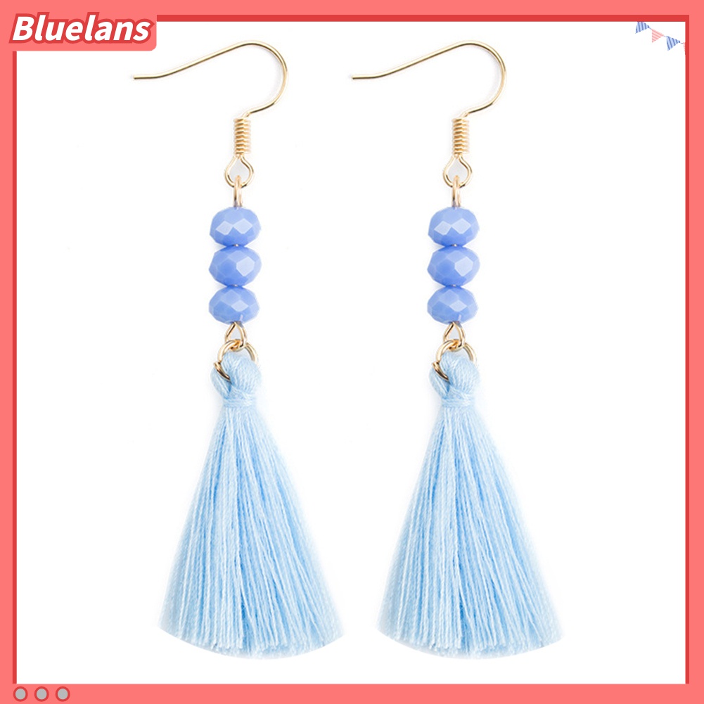 Anting Kait Gantung Panjang Manik-Manik Akrilik Aksen Rumbai Gaya Bohemian Untuk Wanita