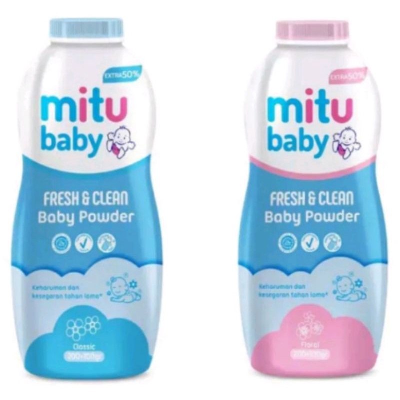 Mitu Baby Powder Extra 50%/ Bedak Mitu 100 + 50 grm/ Mitu Baby Fresh &amp; Clean