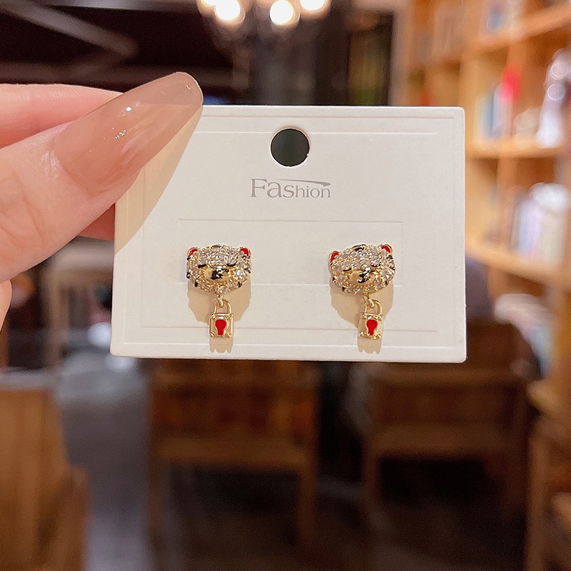 Anting Tusuk Sterling silver 925 Desain Harimau Kecil Hias Zircon Untuk Wanita