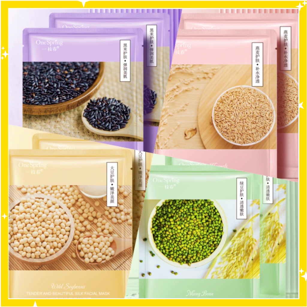 ONESPRING New Natural Sheet Mask Masker Wajah One Spring Mung Bean Soya Oat EM016