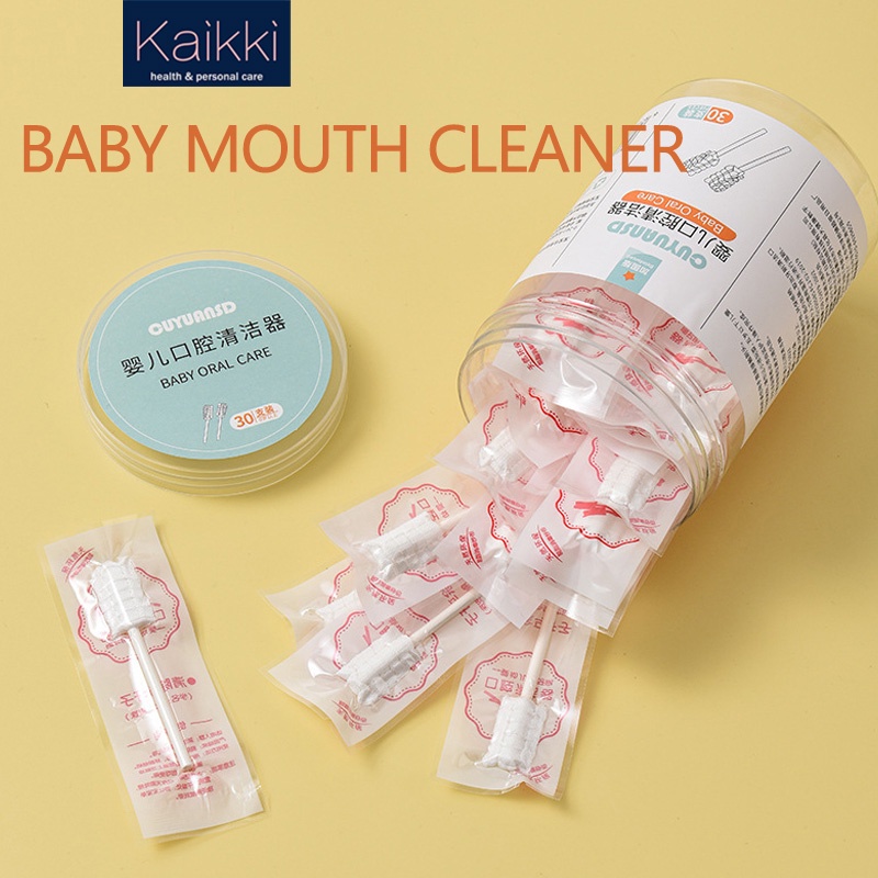 kaikki pembersih mulut bayi / penyeka kapas obat kumur bayi / kasa steril tongkat sikat gigi / sikat lidah obat kumur untuk bayi berusia 0-3 tahun seluruh toples berisi 30 kapas