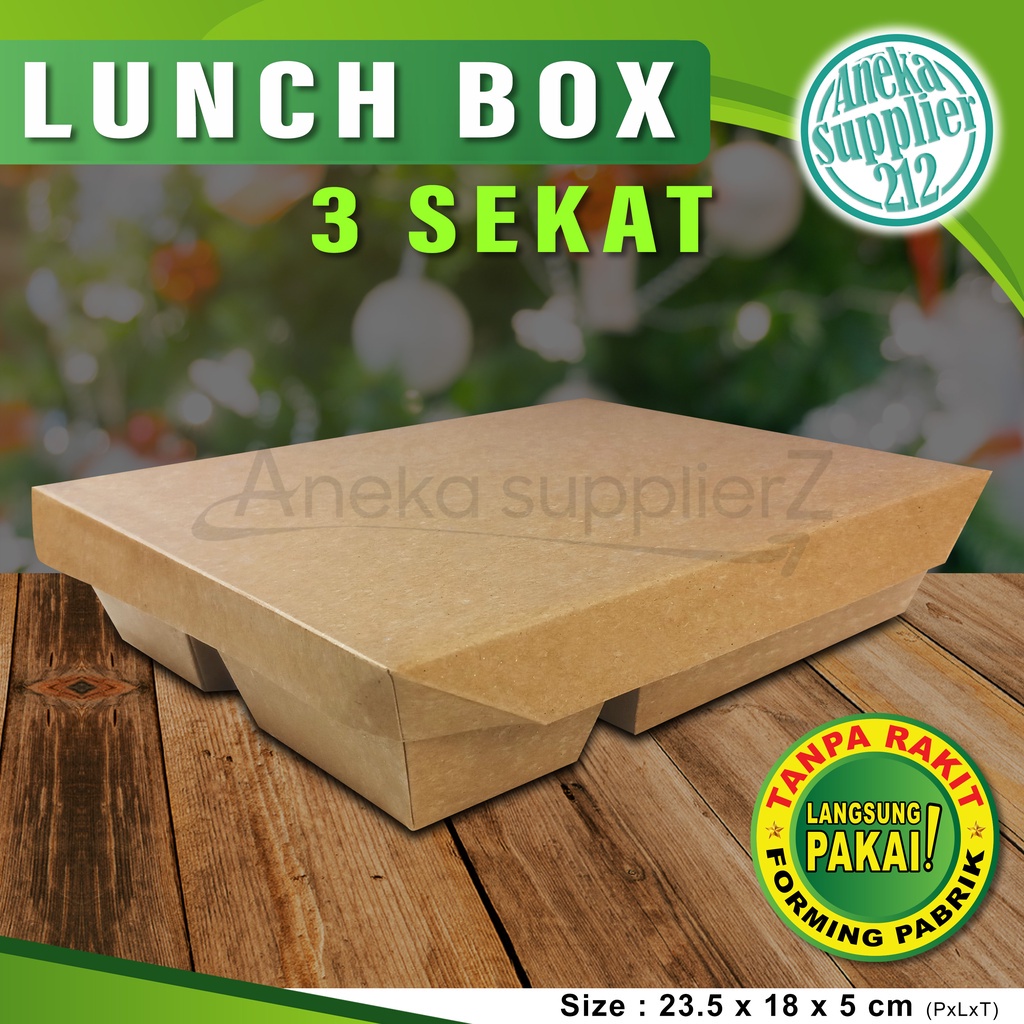 Paper Lunch Box SEKAT 3 - Lunch Box Paper -  Kotak Bento Sekat 3  Kraft Coklat (20pcs)