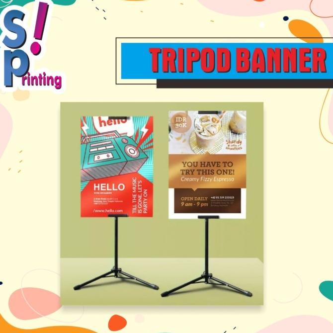 

tripod banner komplit plus cetak, infra board, dan kaki 60x80