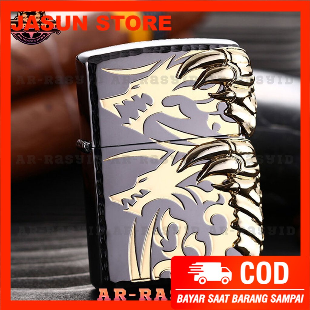 BISA COD! Korek Api Minyak Zippo Hitam Black Ice Motif Cakar Naga Dragon Claw