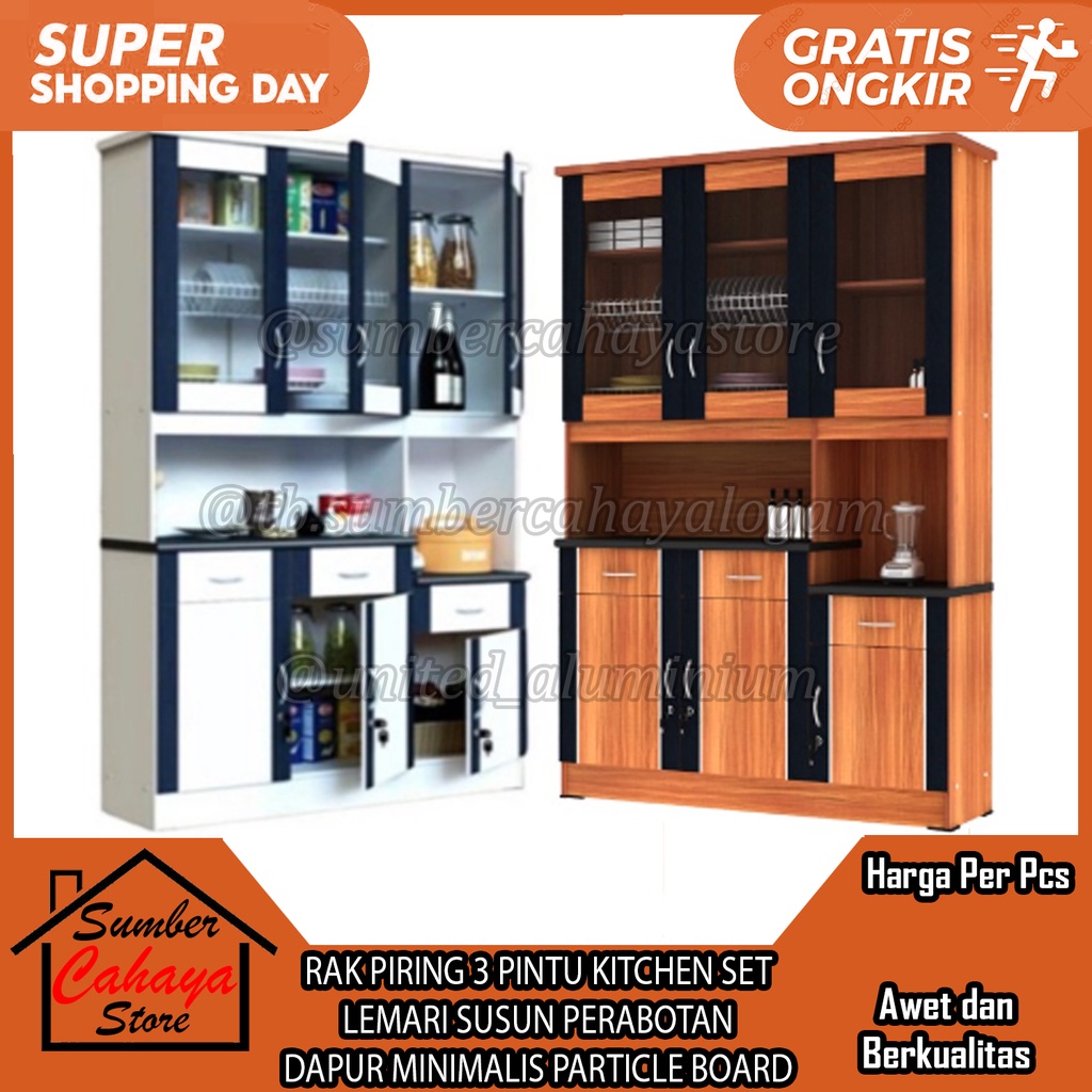 RAK PIRING 3 PINTU KITCHEN SET  LEMARI SUSUN PERABOTAN DAPUR MINIMALIS PARTICLE BOARD CABINET KABINE