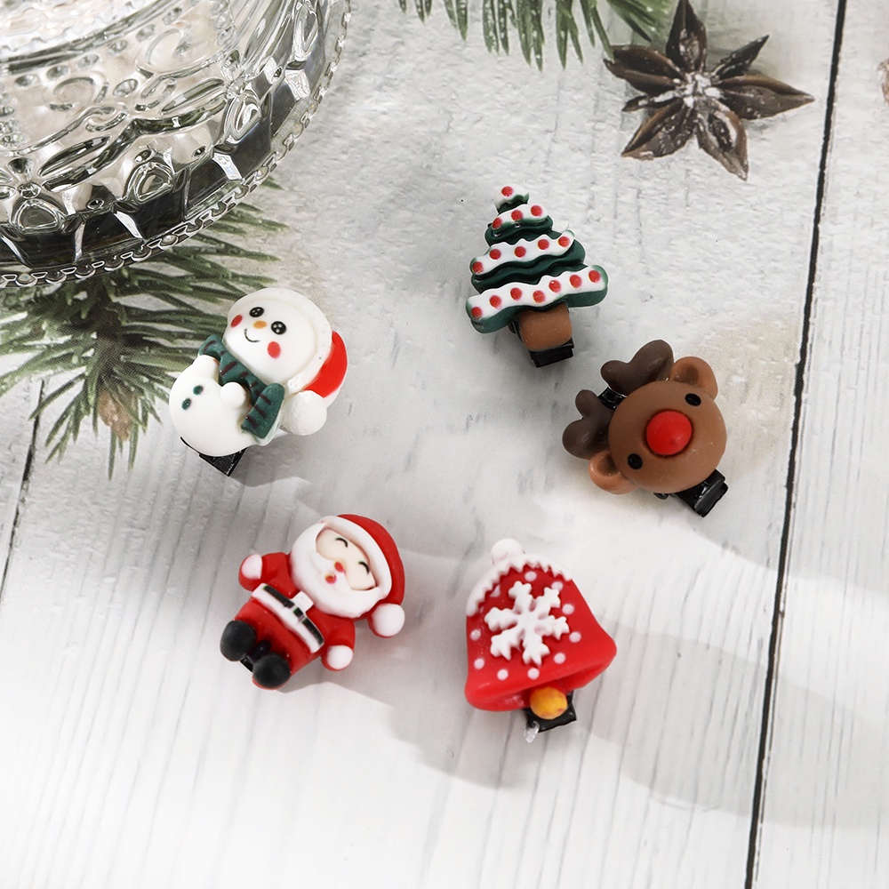 5pcs / Set Jepit Rambut Tema Natal Untuk Wanita