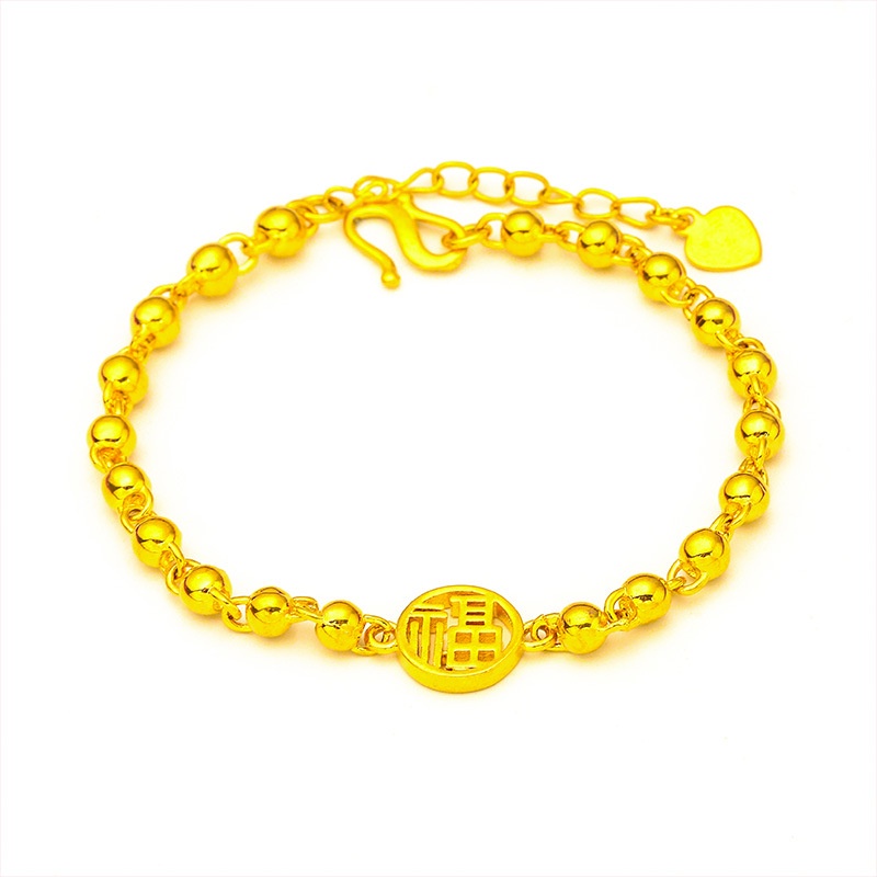 Goldkingdom Fashion Perhiasan Emas Asli Kadar 375 Bangkok Aksesoris Ready Stock Halus Manik Manik Pemain Tali Gelang Baru Wanita Buddha Manik Rantai