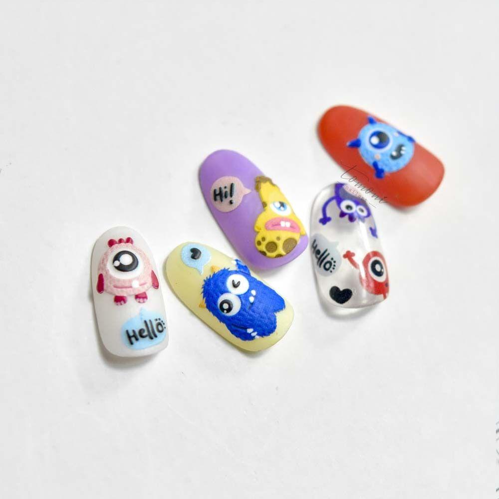 Needway Kartun Stiker Kuku Wanita Fashion Cinta Hati Animasi Bebek Crayon Shin Chan Nail Art Dekorasi