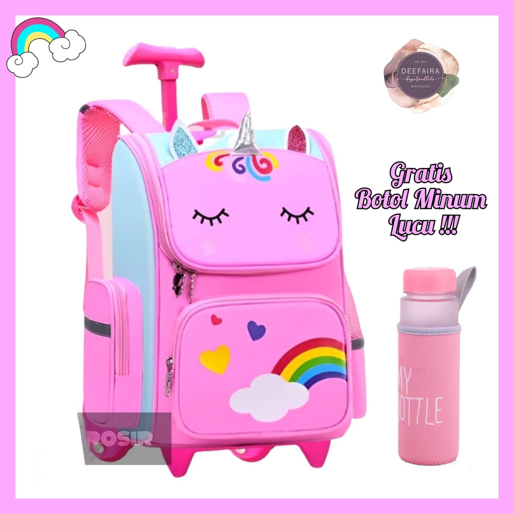 Tas Ransel Troli Anak Perempuan Uniqorn Lucu Imut Gratis Botol Minum Khusus Untuk Anak Tk Dan Sd