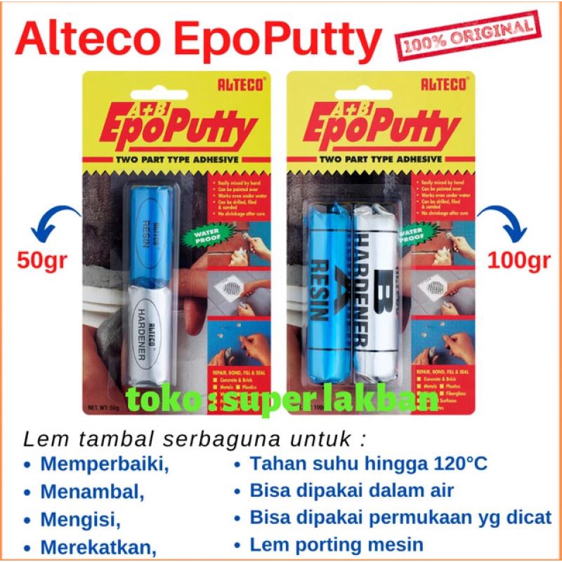 Lem Porting Alteco Epo Putty Tambal Knalpot Radiator Mesin Bocor Tahan panas Serbaguna Perekat Epoxy Waterproof