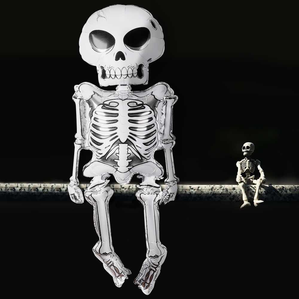 Balon Aluminum Foil Bentuk Tengkorak Ukuran 86x165cm Untuk Dekorasi Pesta Halloween