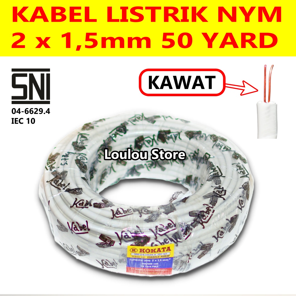 Kabel Listrik 2x1.5 50 Meter Kawat 45 Meter Tembaga Full SNI KOKATA 2 x 1.5