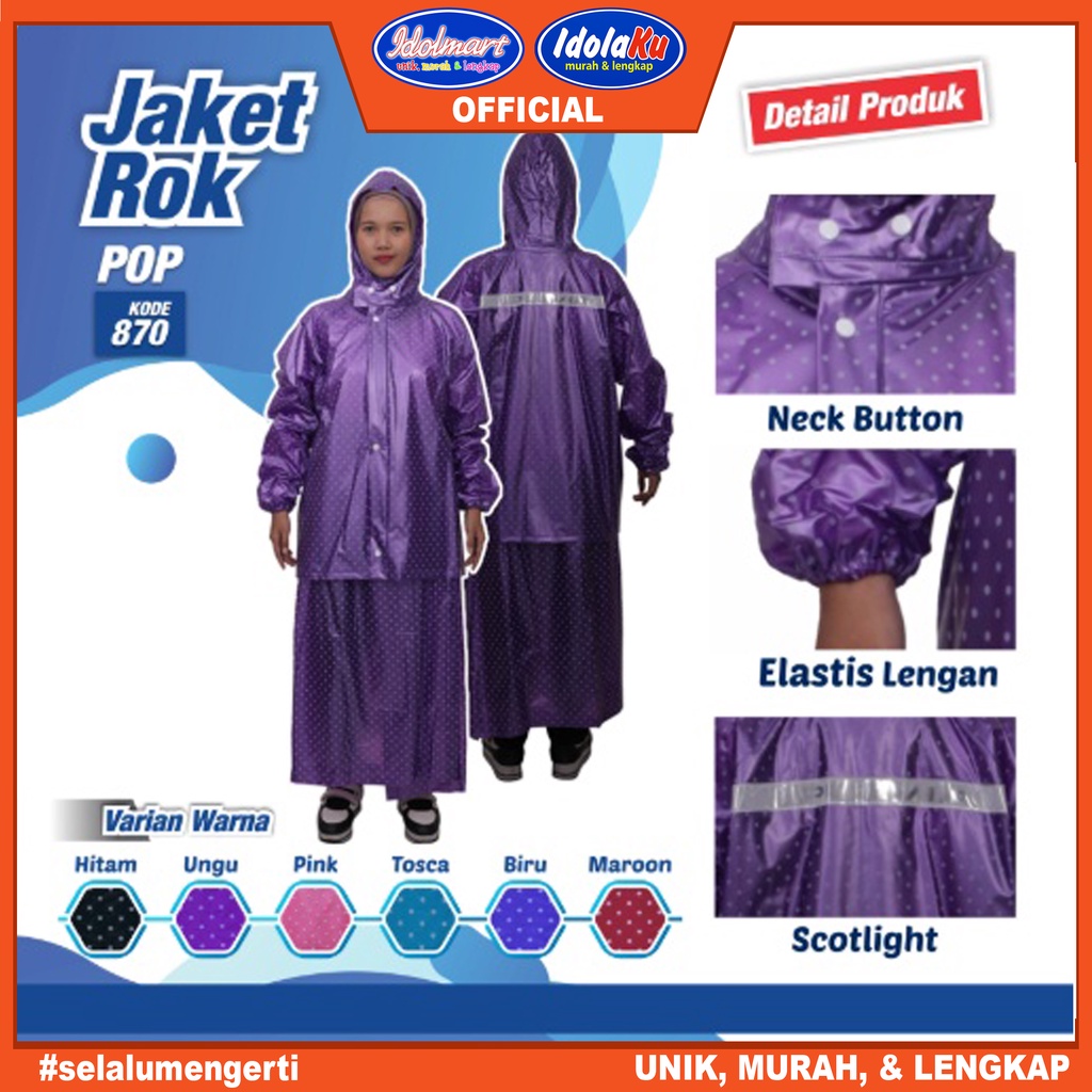 IDOLMART Plevia Jas Hujan Rok Polkadot ROK POP 870 Stelan Jas hujan rok muslimah Surabaya