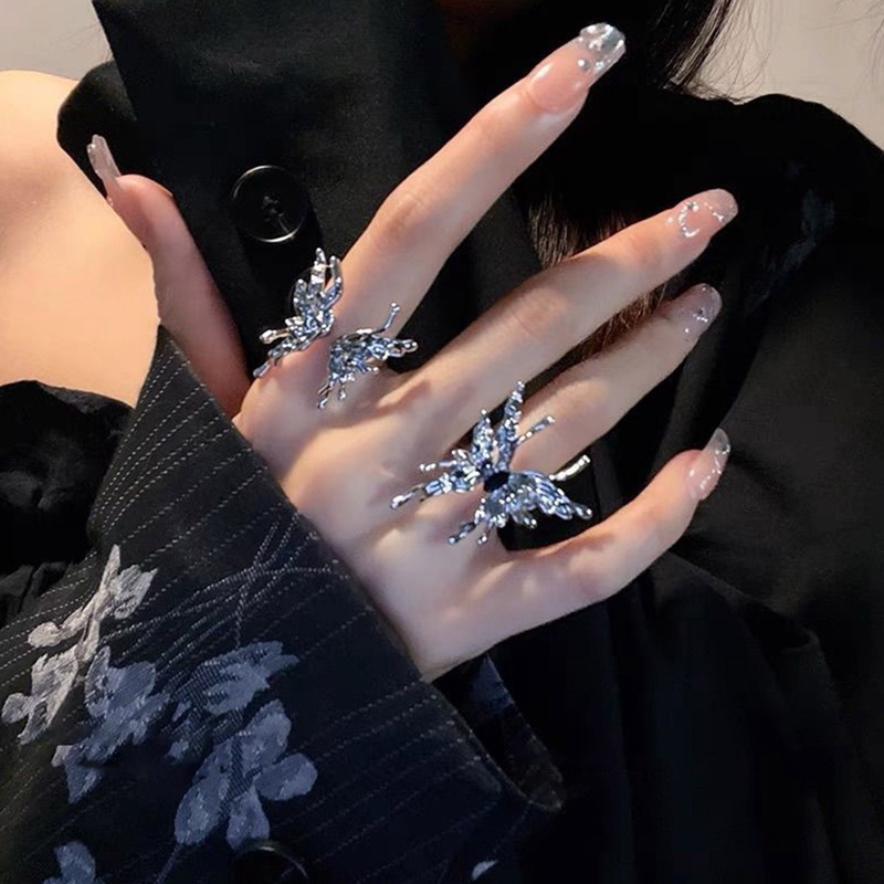 Fancyqube Cincin Model Terbuka Bentuk Kupu-Kupu Dapat Disesuaikan Gaya Korea Untuk Pria Dan Wanita