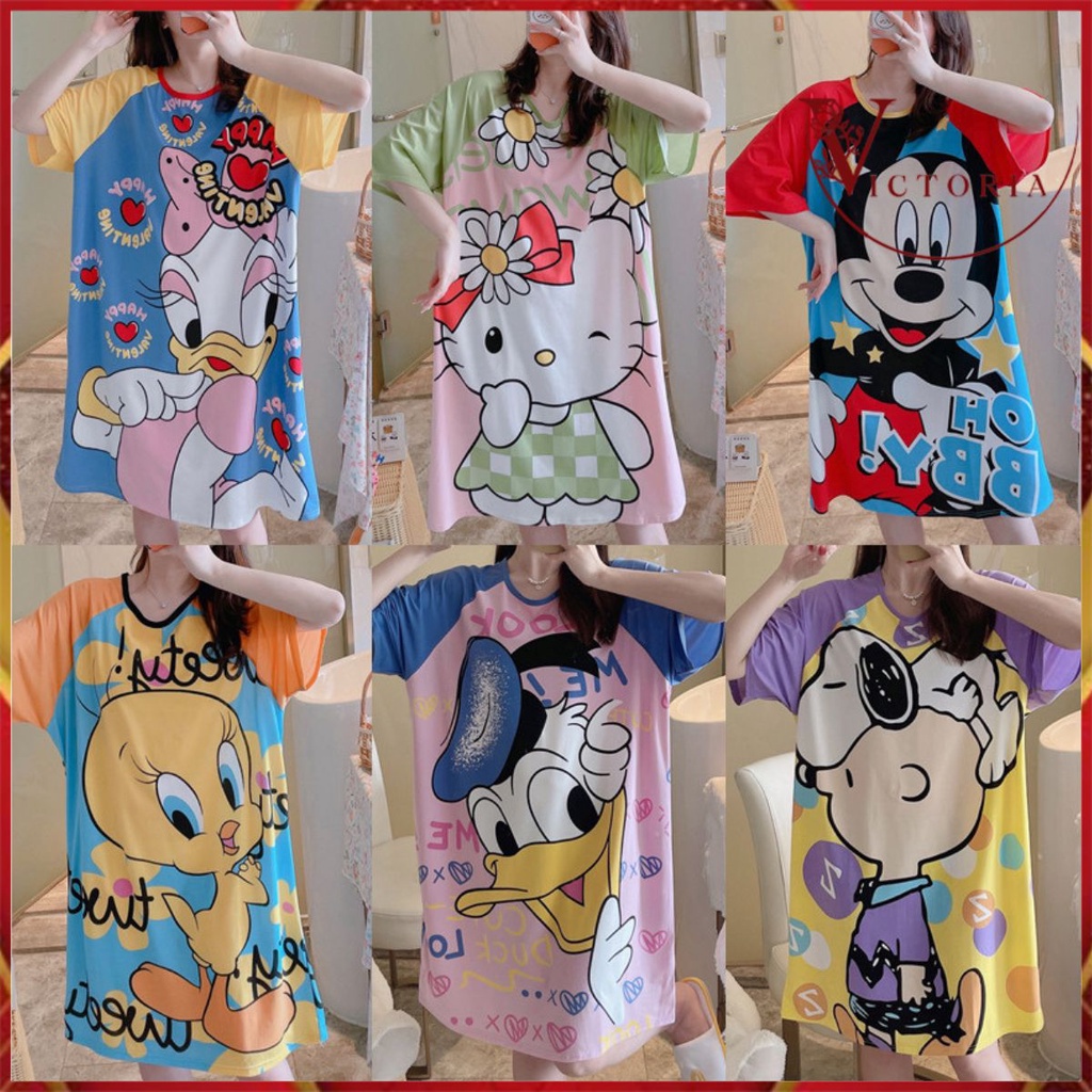 Victoria Pakaian Tidur Wanita Import Daster Motif Kartun Lucu Korea Fit XXL 4073