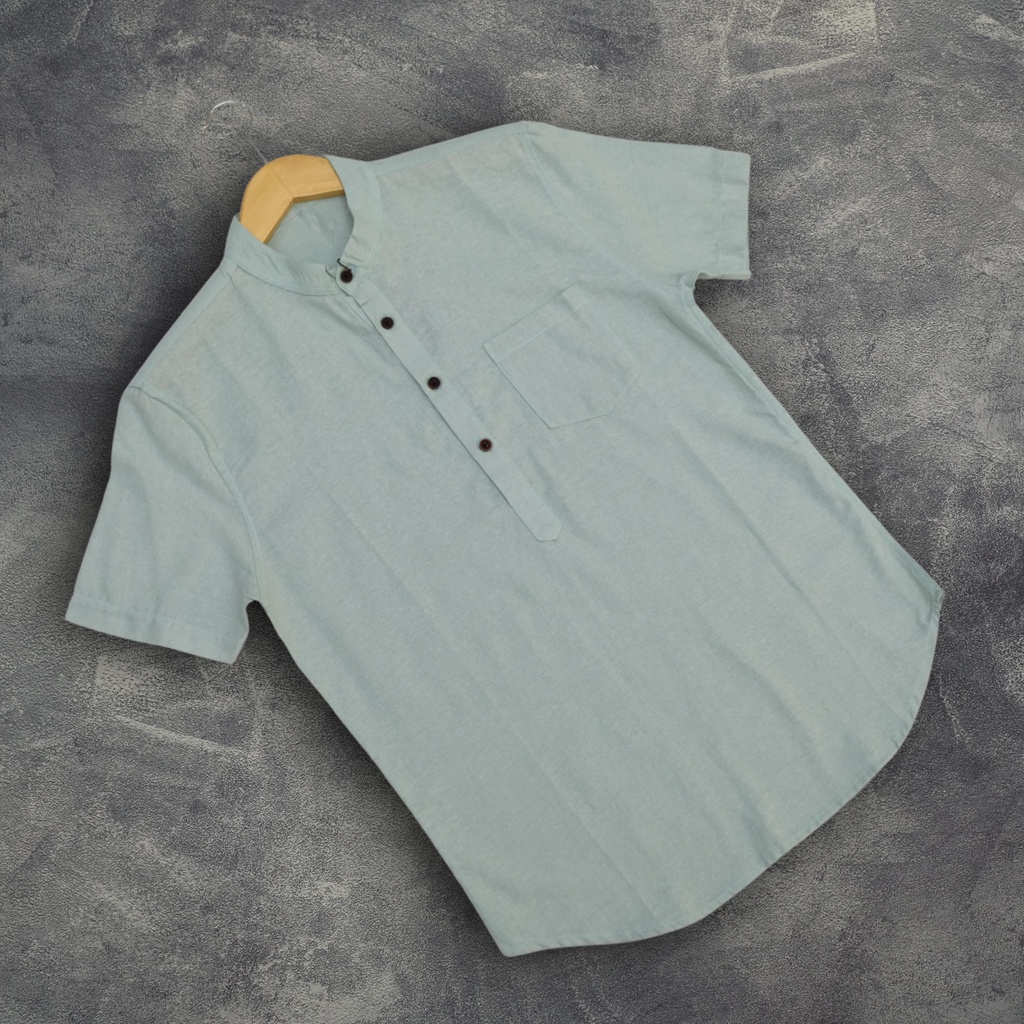 SIJI Kemeja Koko Shanghai Pendek Mint Green