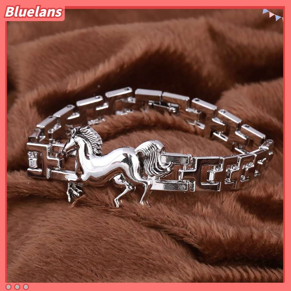 Bluelans Gelang Bangle Bahan Titanium Steel Desain Kuda Berlari Untuk Pria