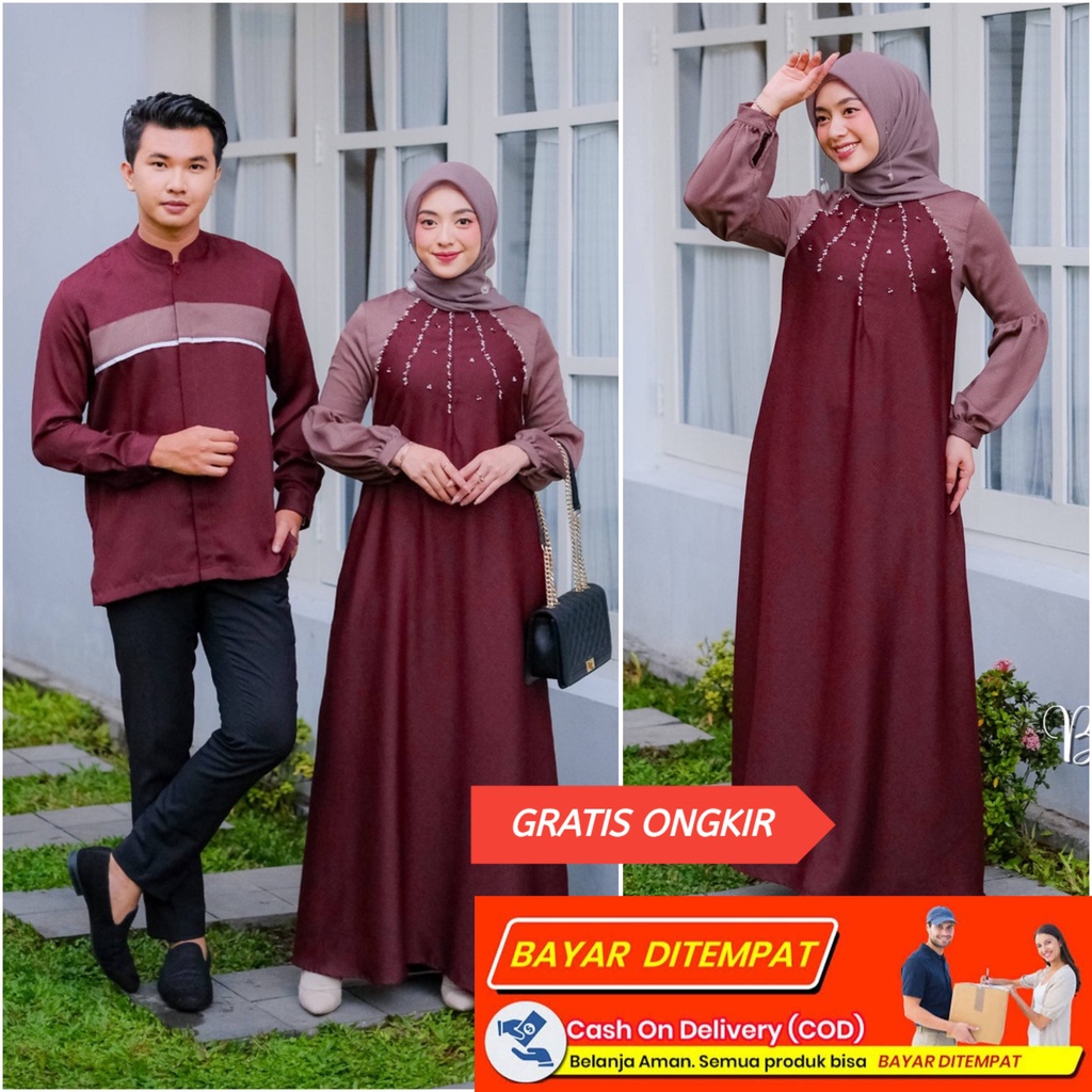 BAJU BATIK SET COUPLE DRESS GAMIS KONDANGAN COUPLE PASANGAN TUNANGAN LAMARAN HEM FASHION MUSLIM MUSL