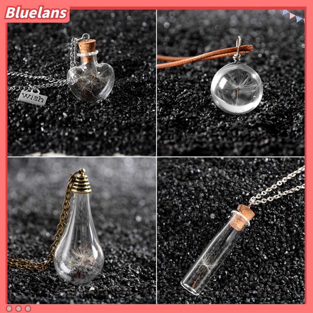 Bluelans Kalung Rantai Panjang Dengan Liontin Botol Kaca Isi Bunga Dandelion Kering Untuk Unisex