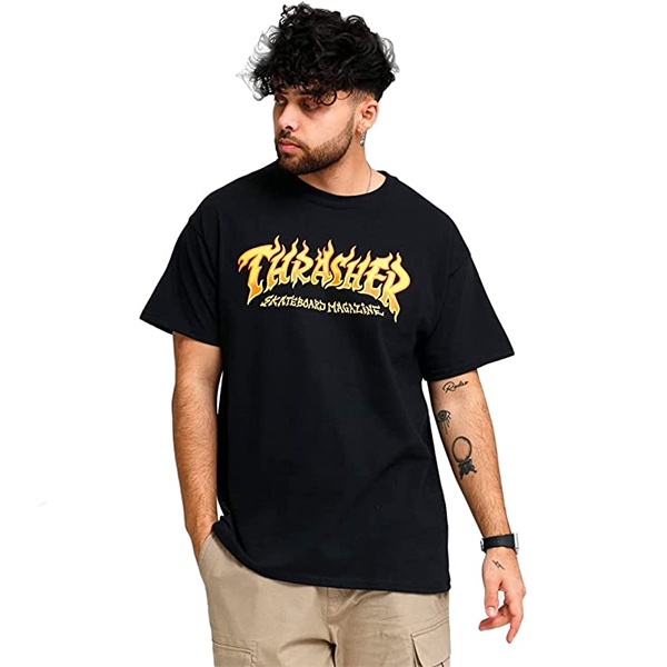 Thrasherr Fire Logo Black Tee