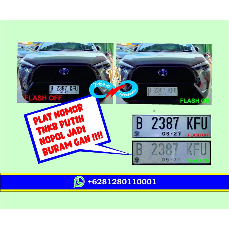 Plat nomer mobil putih bunglon reflektif