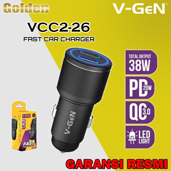 VGEN V-GeN VCC2-26 Car Charge Fast Charging QC 3.0 PD 38W USB Type C