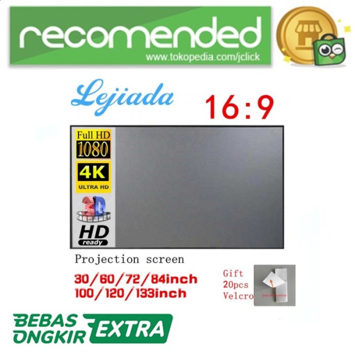 

Premium Lejiada Kain Layar Proyektor Anti-Light Ambient Sc - Silver - 133 Inch