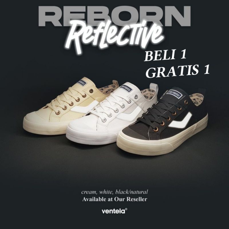 Ventela Reborn Reflective Cream White Sepatu Sneakers Pria Wanita Asli Original