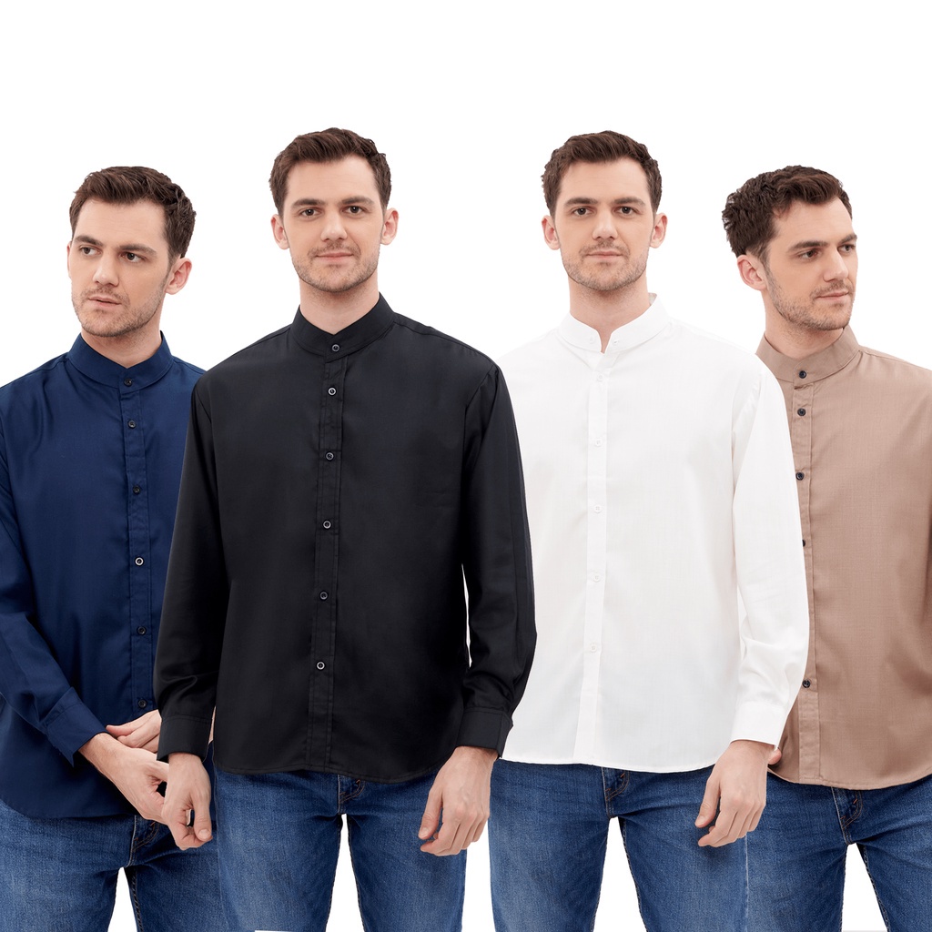 BREY Ciangi Kemeja Pria Lengan Panjang Sanghai Casual Formal Hitam Putih Navy Mocca Cream