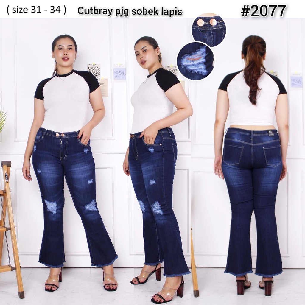 Celana Panjang Jeans Wanita Cutbray Sobek Lapis 27-30 31-34 Bisa Bayar Ditmpat(COD)