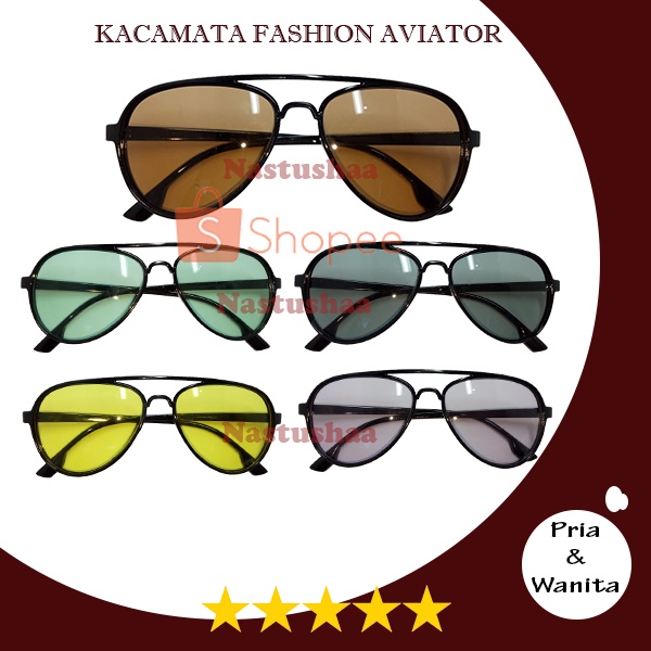 Kacamata Hitam Korea Kacamata Aviator Retro Klasik Frame Plastik Lensa Warna Anti UV400 Untuk Pria / Wanita Sunglasses NOCASE