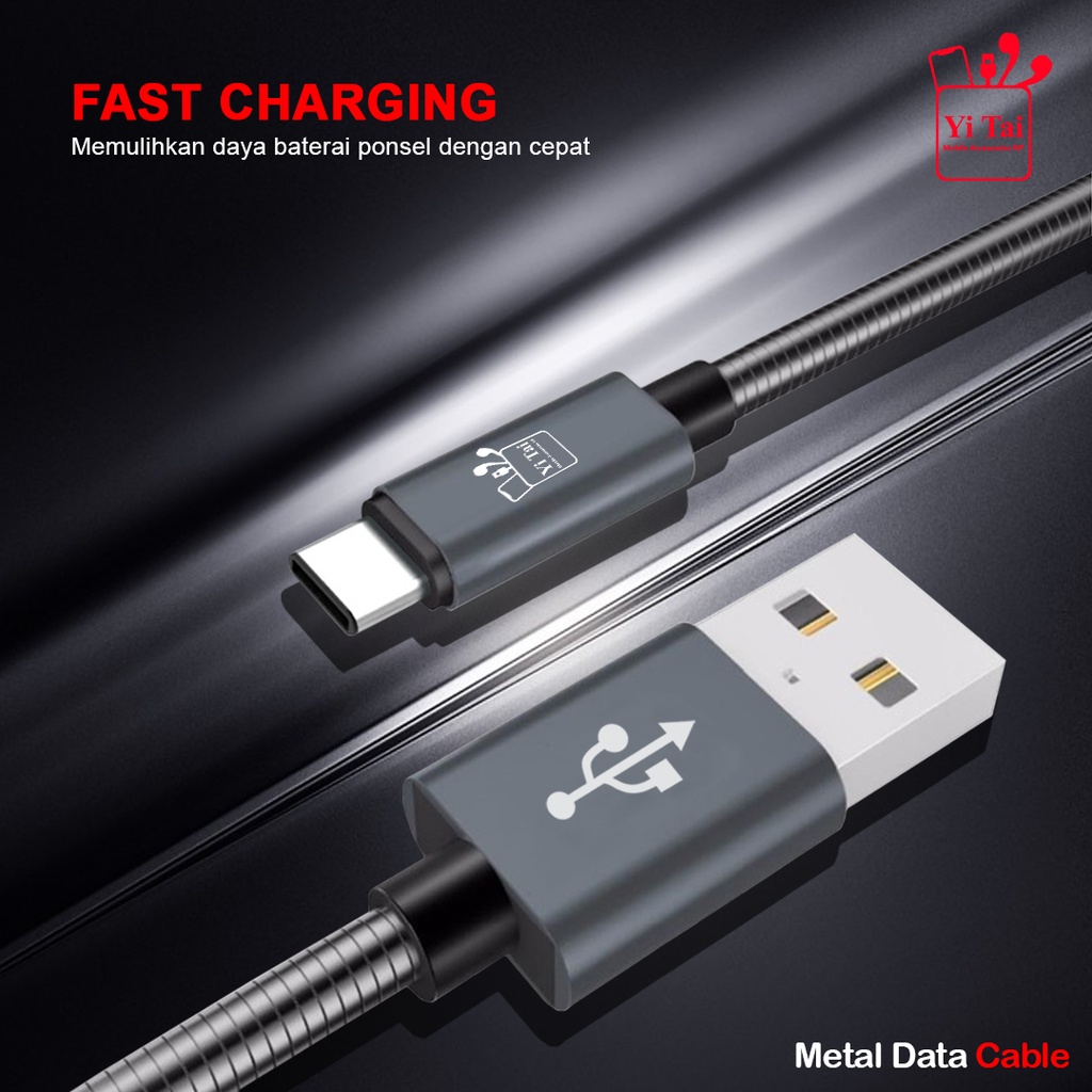 KABEL DATA TYPE C LIGHTNING FAST CHARGING LAPIS BESI STAINLESS YI TAI YCB-10 YLB-10