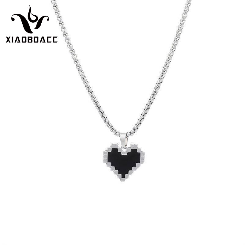 XiaoboACC Kalung Rantai Dengan Liontin Mosaik Hati Bahan Stainless Steel Gaya Hip Hop Untuk Wanita - 60CM